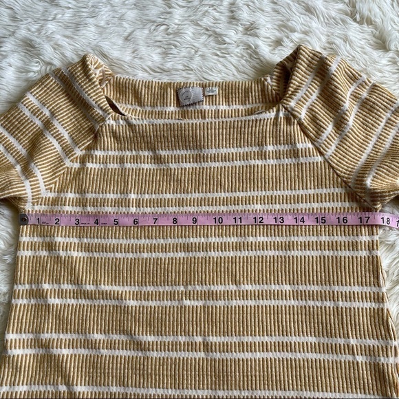 Anthropologie Postmark Blouse Flare Sleeve Textured Stripe Yellow & White M - Picture 12 of 14